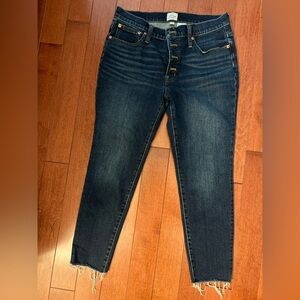 J. Crew 30P 9" High Rise Toothpick Button Fly Skinny Jeans Raw Hem Dark Wash